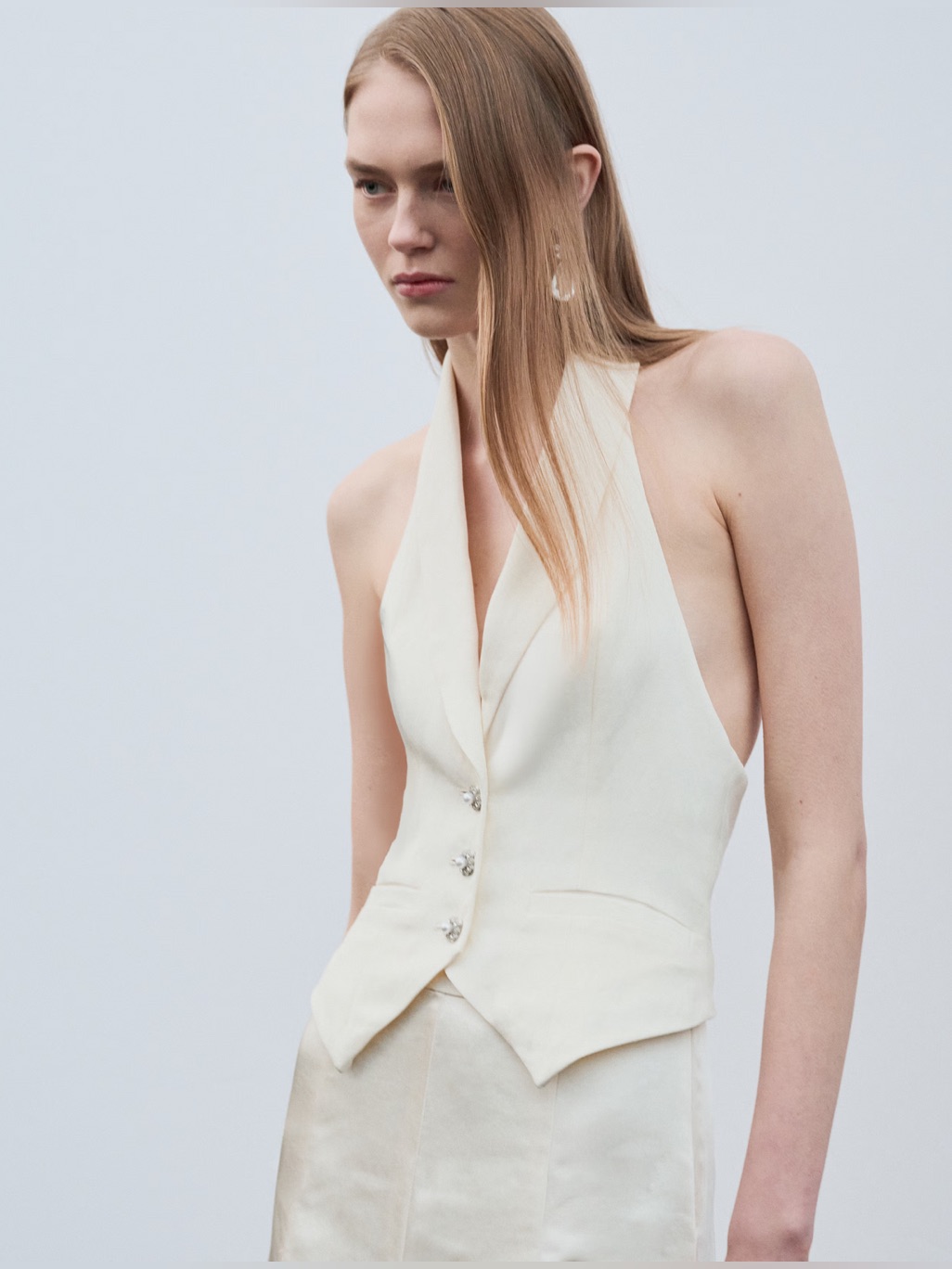 Nwot Self-Portrait Cream Linen Blend Waistcoat